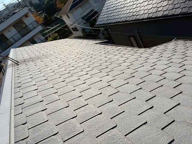 大東市で屋根の苔が気になりご相談いただいた事例、カラーベストの経年劣化が進んでいたので屋根カバーをご提案