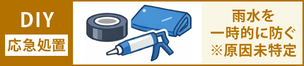 DIYは応急処置で雨水を一時的に防ぐことはできますが、原因を特定することはできません