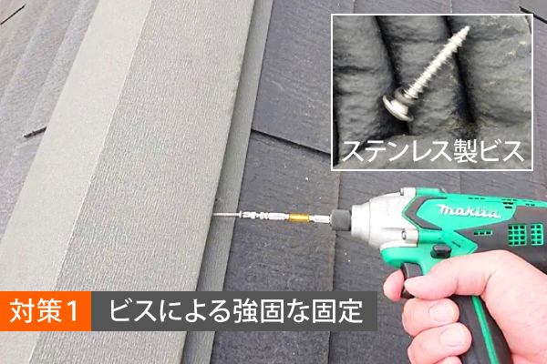 対策１：ビスによる強固な固定